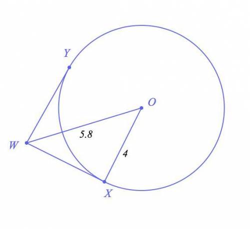 In the figure the segments WX and WY are tangent to the circle centered at O, given that OX=4 and OW