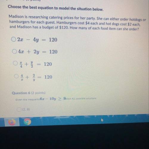 Question 5 (1 point) Choose the best equation to model the situation below. Madison is researching c