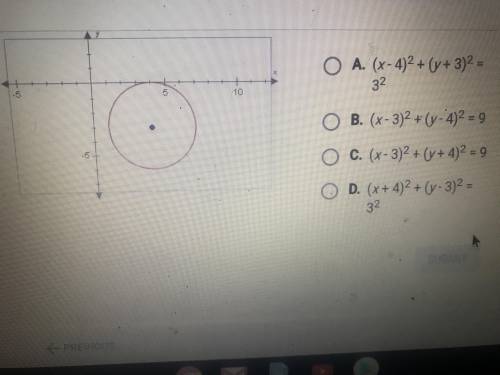 The circle below is centered at the point (4,-3) and has a radius of length 3. What is it’s equation