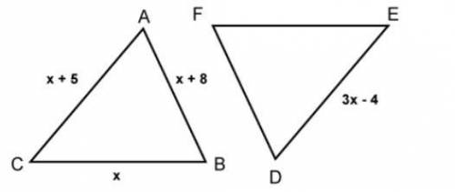 Triangle ABC and DEF are congruent. Find x.