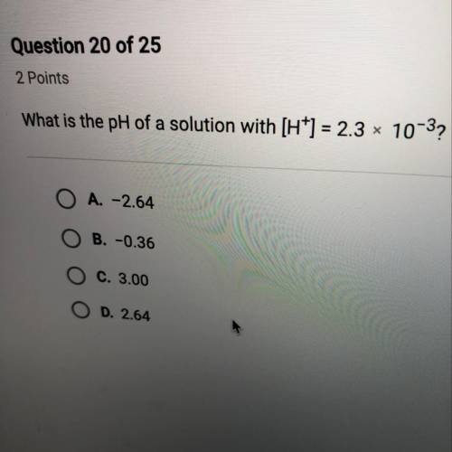 What is the pH of a solution with [H^ + ]=2.3*10^ -3