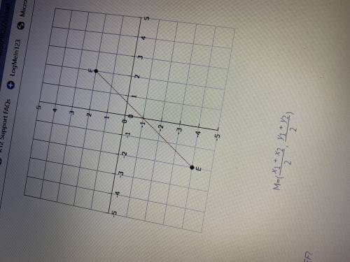 What is the midpoint of line segment EF  A ) (3,2)  B ) (0,-1) C ) (-1,0) D ) (2,3) E ) (1,-3)