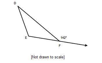 What is the measure of Angle D F E? not drawn to scale  38 degrees 52 degrees 118 degrees 142 degree