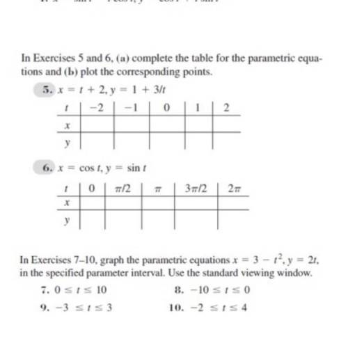 Parametric equations #’s 5-7 pleaseee