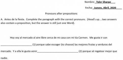 Help me with Spanish 2! VERY EASY WORK! For EXACTLY 20 points! Did I mention this is easy?!