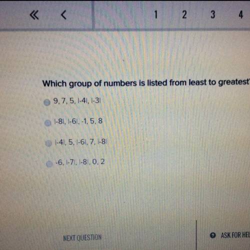 Which group of numbers is listed from least to greatest