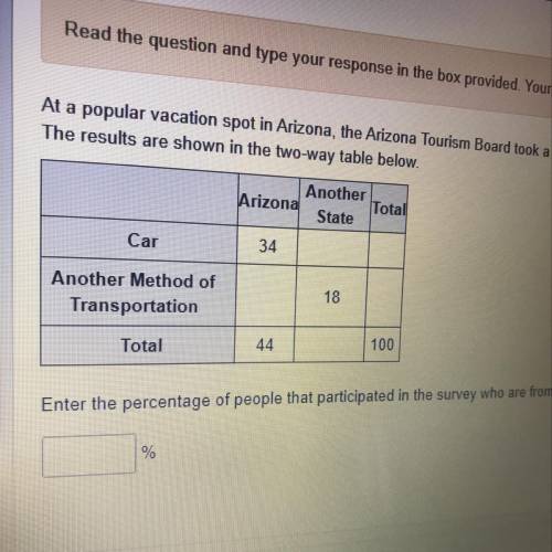At a popular vacation spot in Arizona, the Arizona tourism board took a survey of 100 people to dete
