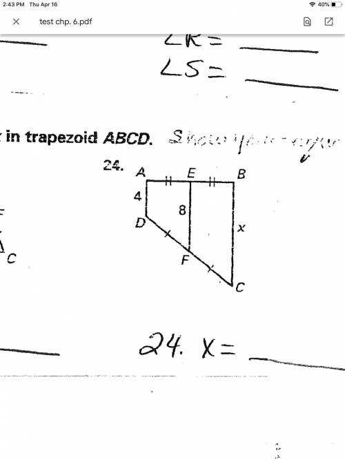 Find the value of X in trapezoid ABCD. Question 24