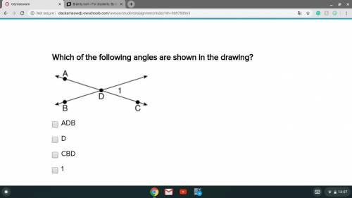 Which of the following angles are shown in the drawing? a. ADB b. D c. CBD d. 1
