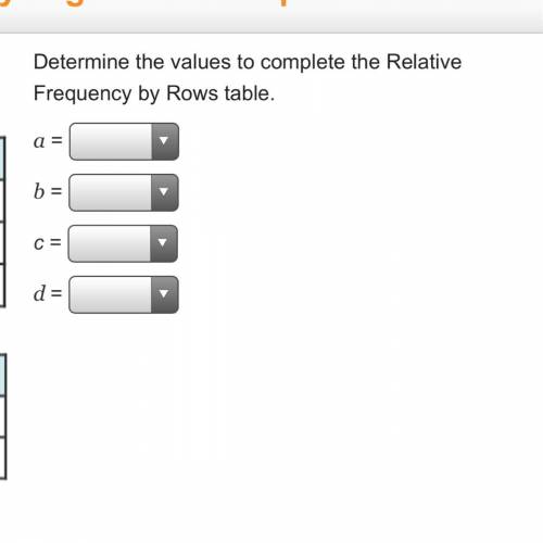 Determine the values to complete the Relative Frequency by Rows table