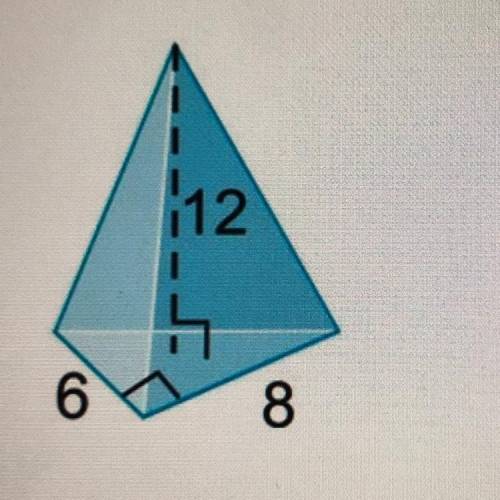 Find the volume of the pyramid below. Hint: The base is a right triangle, so you will need to find t
