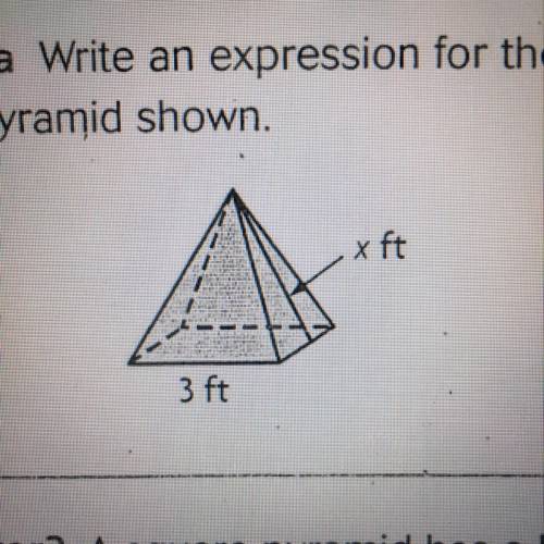 Write an expression for the surface area of the square pyramid.