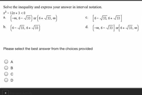 Solve the inequality and express your answer in interval notation. X^2-12x+3<0