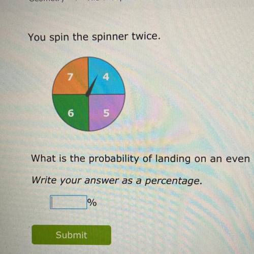 You spin the spinner twice. What is the probability of landing on an even number and then landing on