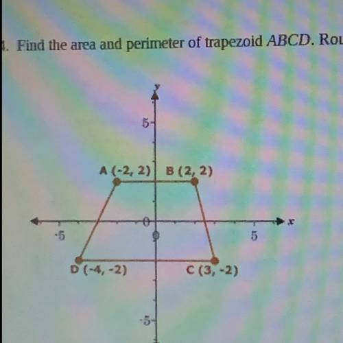 Find the area and perimeter of trapezoid ABCD. round your answers to the nearest tenth.