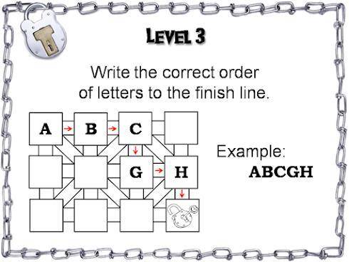 Write the correct order of letters to the finish line. Example: ABCGH