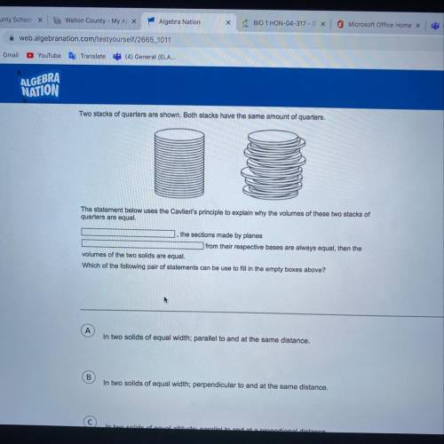 Two stacks of quarters are shown. Both stacks have the same amount of quarters. The statement below
