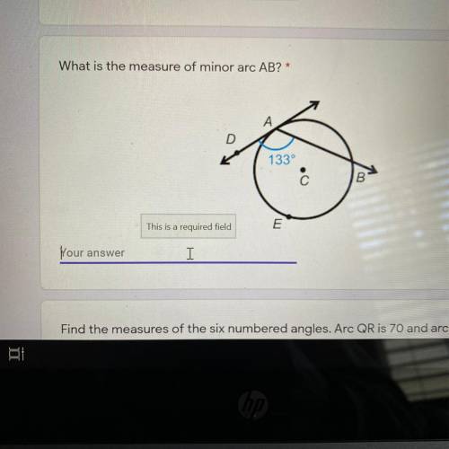 What is the measure of minor arc AB