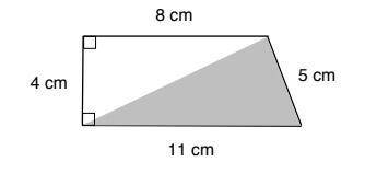 Question one: What is the area, in square centimeters, of the grey shaded section of the shape above