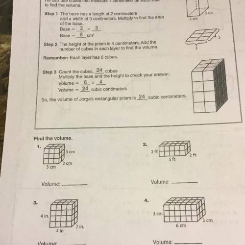 The answers for each problem of volume of rectangular prisms
