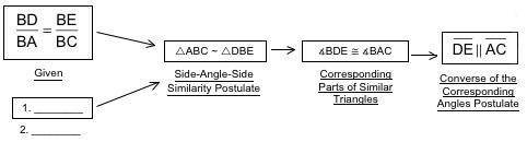 In ΔABC shown below, BD over BA equals BE over BC:Triangle ABC with segment DE intersecting sides AB