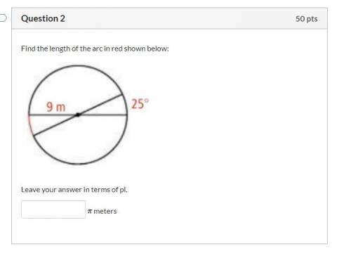 Find the length of the arc in red shown below:1Leave your answer in terms of pi.