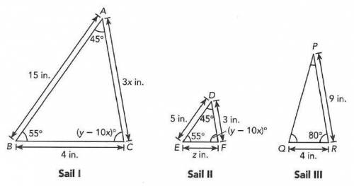 Elvin has three sails of different sizes for his model ships. Which of the sails are congruent, and