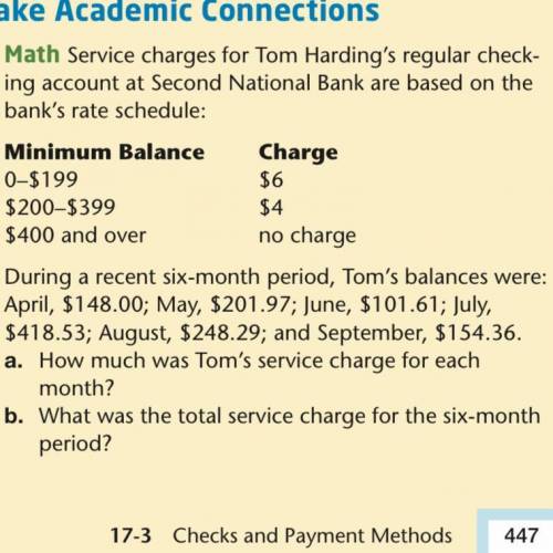 A) How much was Tom’s service charge for each month? B) what was the total service charge for the pa