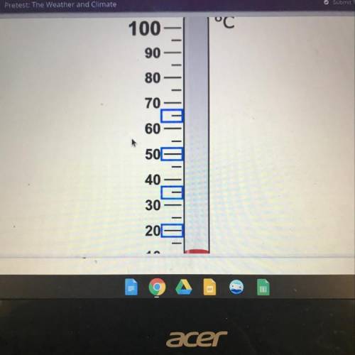 Select the correct temperature on the thermometer. Identify the temperature that is equivalent to 95