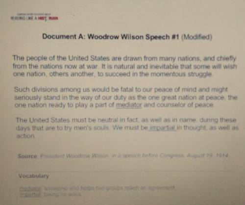 2. Read the second speech. Does Wilson think the United States should enter WWI? Why orwhy not?