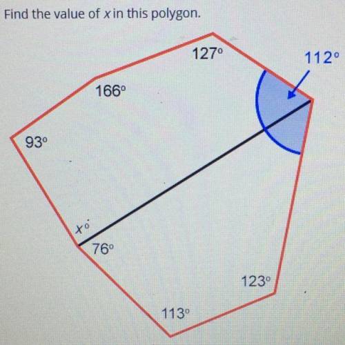 Type the correct answer in the box. Find the value of x in this polygon.
