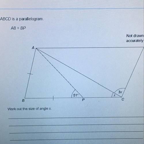 ABCD is a parallelogram. AB = BP Work out the size of angle x. I