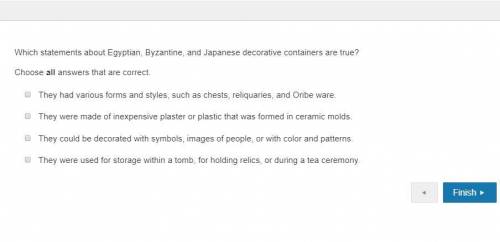 Which statements about Egyptian, Byzantine, and Japanese decorative containers are true? Choose all