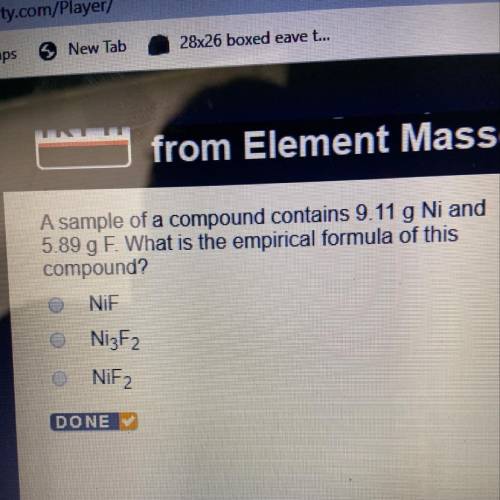 A sample of a compound contains 9.11 g Ni and 5.89 g F. What is the empirical formula of this compou