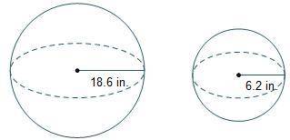 The radius of the large sphere is times longer than the radius of the small sphere.How many times th