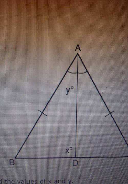 If m angle C = 47, find the values of x and y.x = 47, y = 43x = 90, y = 47x = 43, y = 47x = 90, y =