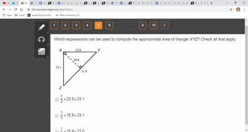 Which expressions can be used to compute the approximate area of triangle XYZ? Check all that apply.