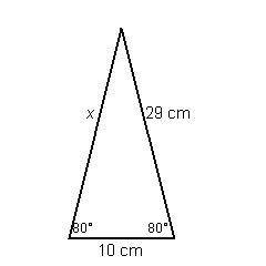 What is the measure of side x in the isosceles triangle that is shown below