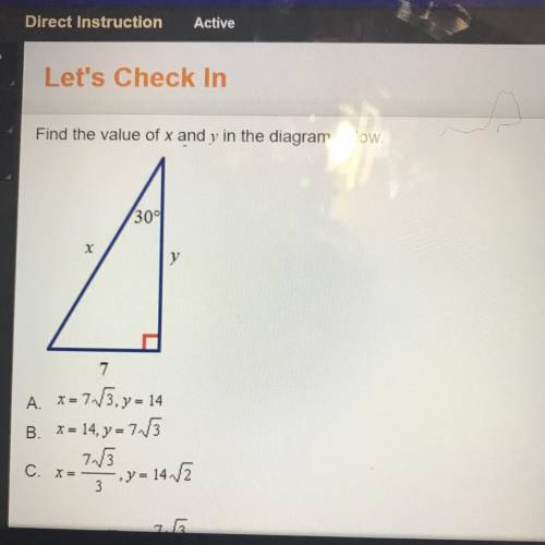 Find the value of x and y in the diagram below.