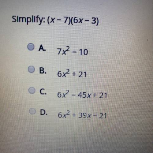 Simplify: (x - 7)(6x - 3)