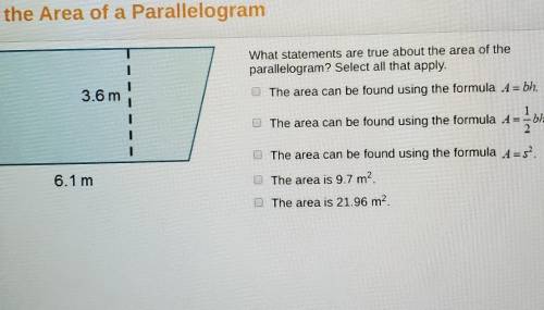 What statements are true about the area of the parallelogram select all that apply