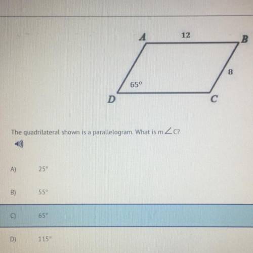 The quadrilateral shown is a parallelogram. What is m angle C?  HELP ME I’ll give you best brainlies