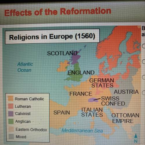 Based on the map, what conclusion can be drawn about the Reformation? A) New churches were founded a