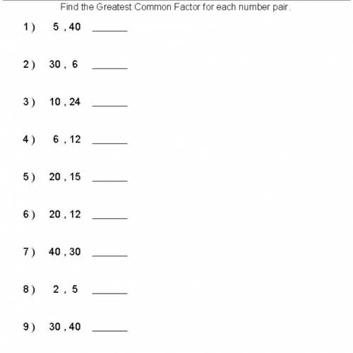 Please Help, Greatest Common Factor For Each Number Pair.