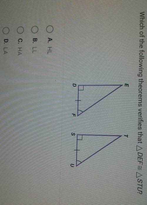Which of the following theorems verifies that DEF = STU? could anyone help me im kinda stuck please.