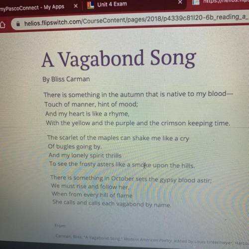 What’s the theme of “a vagabond song”? A. There is mystery in the changing seasons. B. All elements