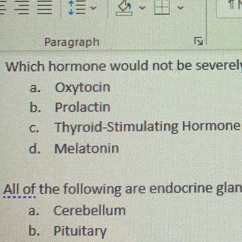 Which hormone would not be severely affected by damage to hypothalamus