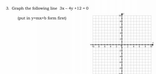 3. Graph the following line 3x – 4y +12 = 0 (put in y=mx+b form first) PLS HELP ME
