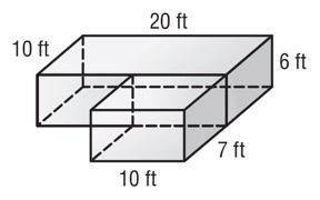 Find the volume of the pool shown. It consists of two prisms. A.  1,765 feet cubed C.  1,620 feet cu