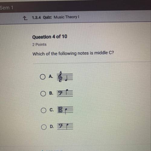 Which of the following notes is middle C?